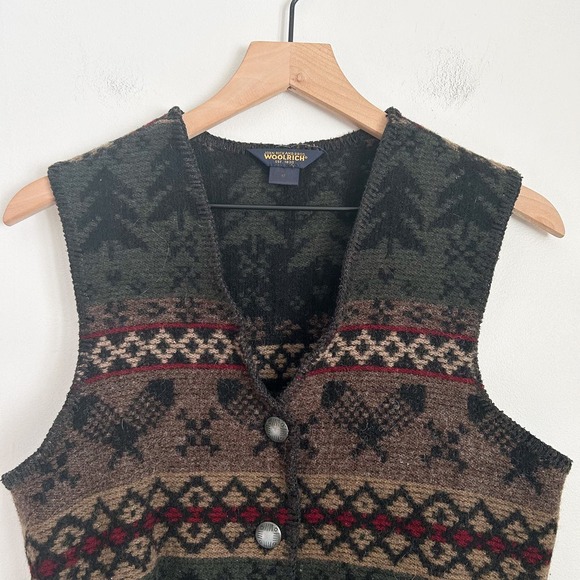 Woolrich Wool Button Up Sleeveless Vest Green Size M - Picture 2 of 6